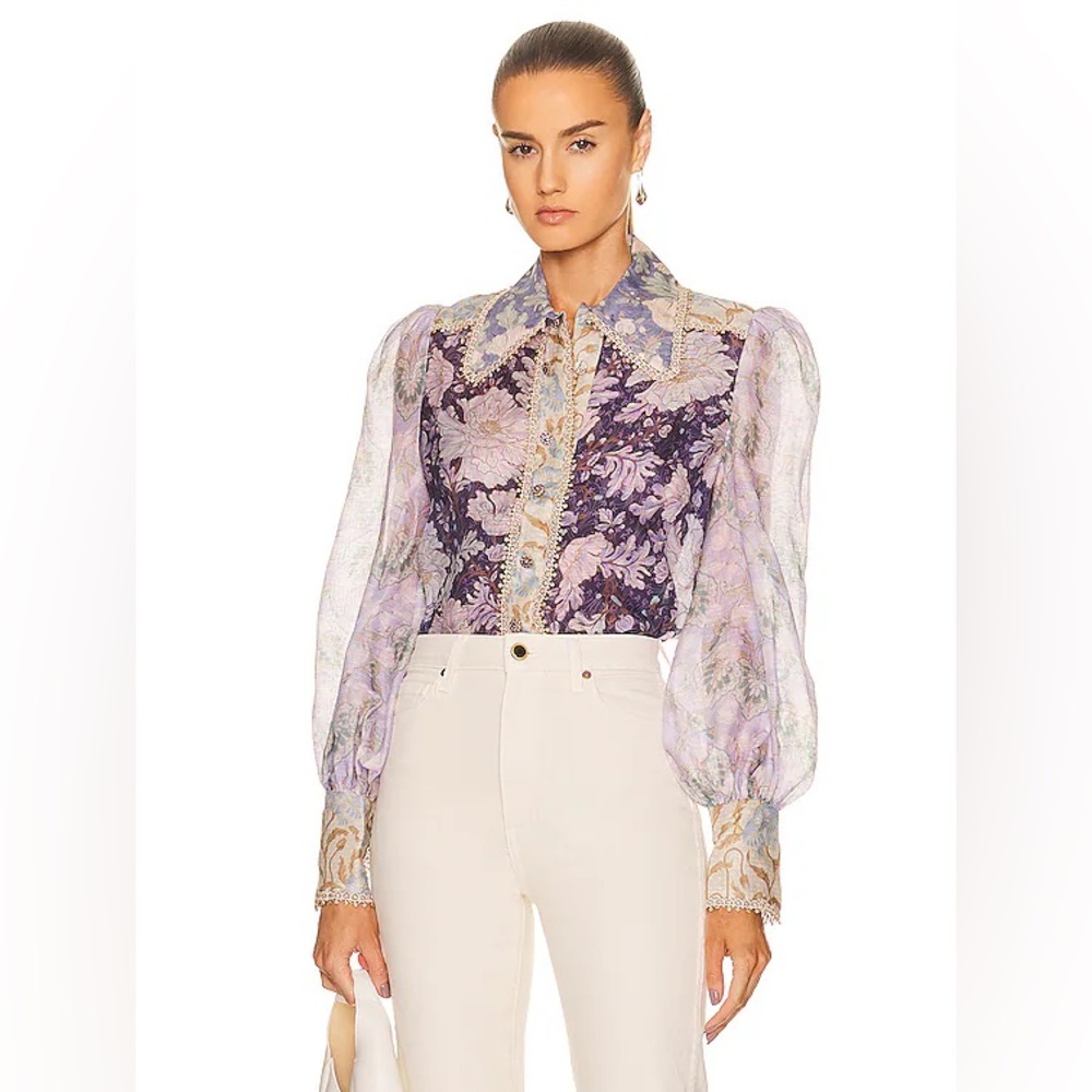 Zimmermann
Zimmermann Purple Celestial Floral Print
Linen Blend Blouse Size 0